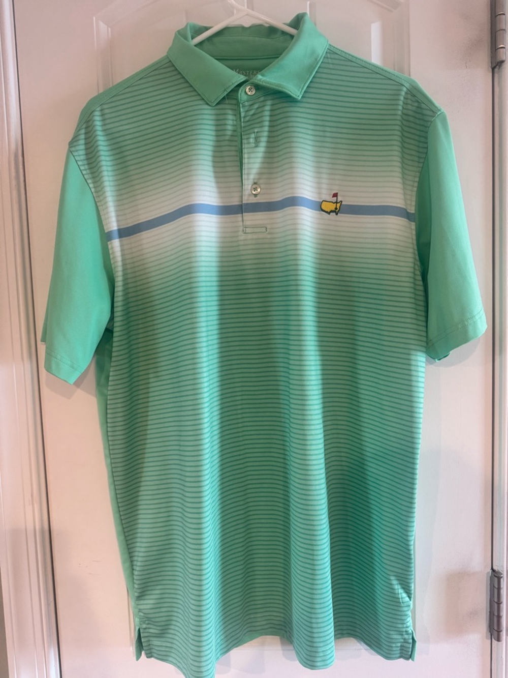 Masters Mint Green Striped Polo with Embroidered Golf Logo